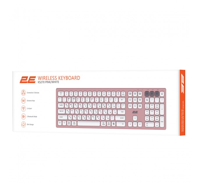 2E Клавиатура беспроводная 2E KS270 WL/BT EN/UKR Pink/White (2E-KS270WBPN_UA)