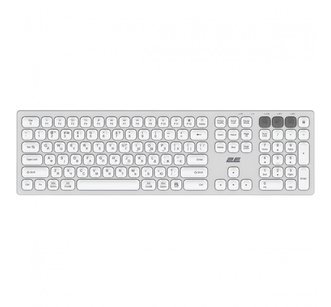 2E Клавиатура беспроводная 2E KS270 WL/BT EN/UKR Silver/White (2E-KS270WBWH_UA)