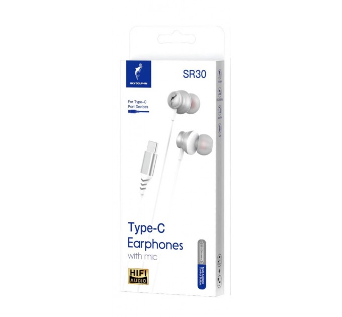 SkyDolphin Гарнитура SkyDolphin SR30 with mic for Type-C DAC White (HF-000486)