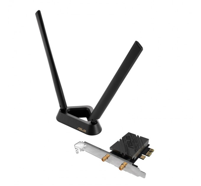 ASUS Беспроводной адаптер Asus PCE-BE92BT (90IG08U0-MO0B00) (WiFi7, BE9400, Intel, Tri-band, Bluetooth 5.4, WPA3, подставка, антенны: 2)