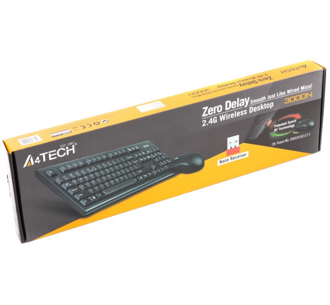 A4Tech Комплект (клавиатура, мышь) беспроводной A4Tech 3000N Black USB