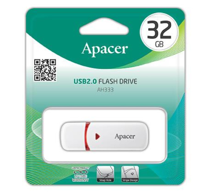 Apacer USB флеш накопичувач Apacer 32GB AH333 white USB 2.0 (AP32GAH333W-1)