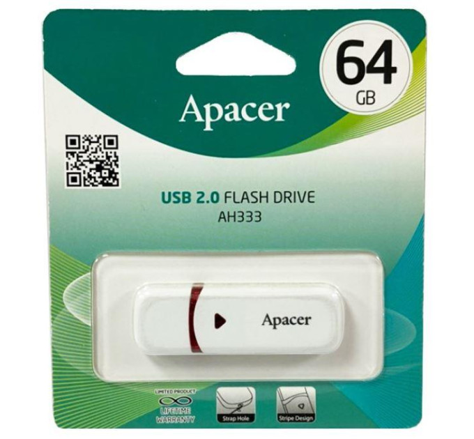 Apacer USB флеш накопичувач Apacer 64GB AH333 white USB 2.0 (AP64GAH333W-1)