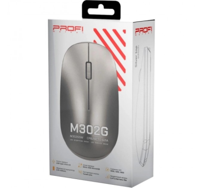 PROFImarket Мишка PROFImarket M302 Silent Wireless Silver/White (M302GSW)