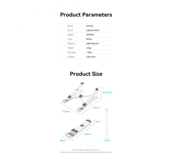 Vention Підставка до ноутбука Vention Laptop X-type Stand White ABS 83-170мм (KDNW0)