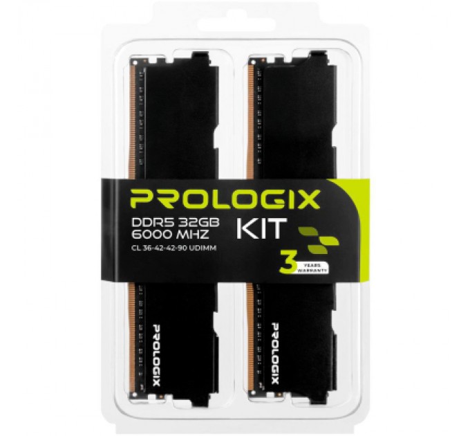 Prologix Модуль пам'яті для комп'ютера DDR5 32GB (2x16GB) 6000 MHz Black Prologix (PRO32GB6000B5K)