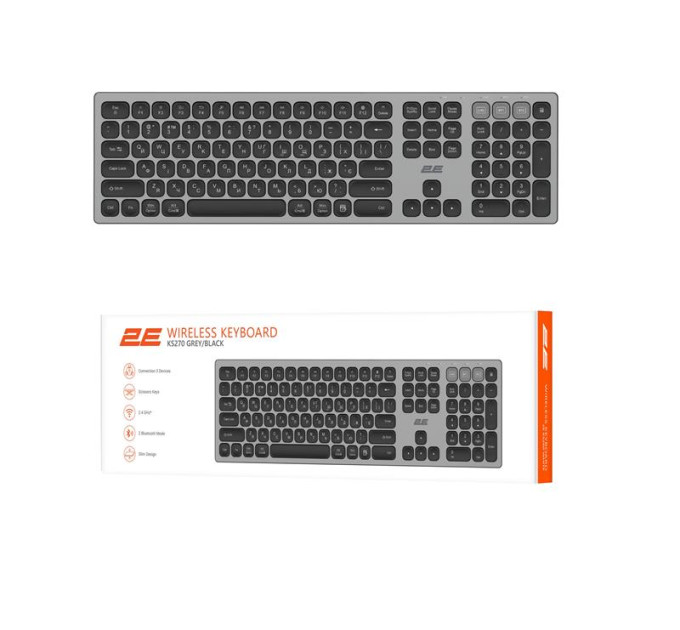 2E Клавіатура бездротова 2E KS270 WL/BT EN/UKR Grey/Black (2E-KS270WBGR_UA)