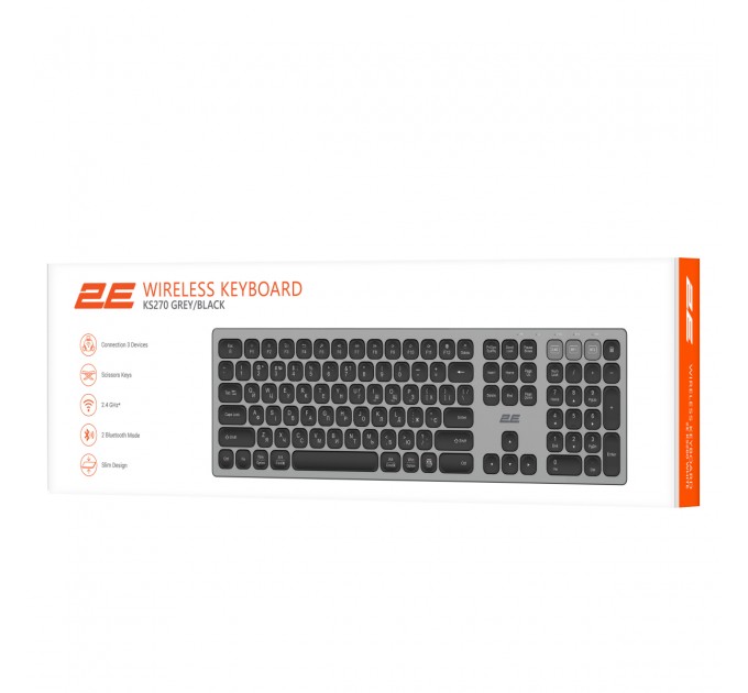 2E Клавіатура бездротова 2E KS270 WL/BT EN/UKR Grey/Black (2E-KS270WBGR_UA)
