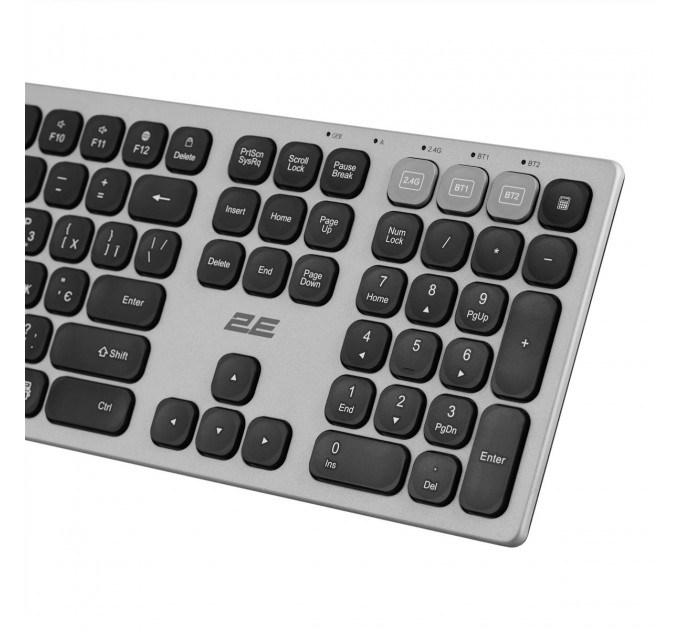 2E Клавіатура бездротова 2E KS270 WL/BT EN/UKR Grey/Black (2E-KS270WBGR_UA)