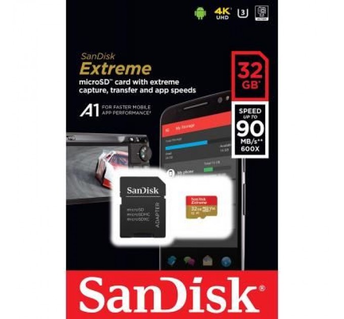 SanDisk Карта пам'яті SanDisk 32GB microSDHC V30 A1 UHS-I U3 4K Extreme (SDSQXAF-032G-GN6MA)