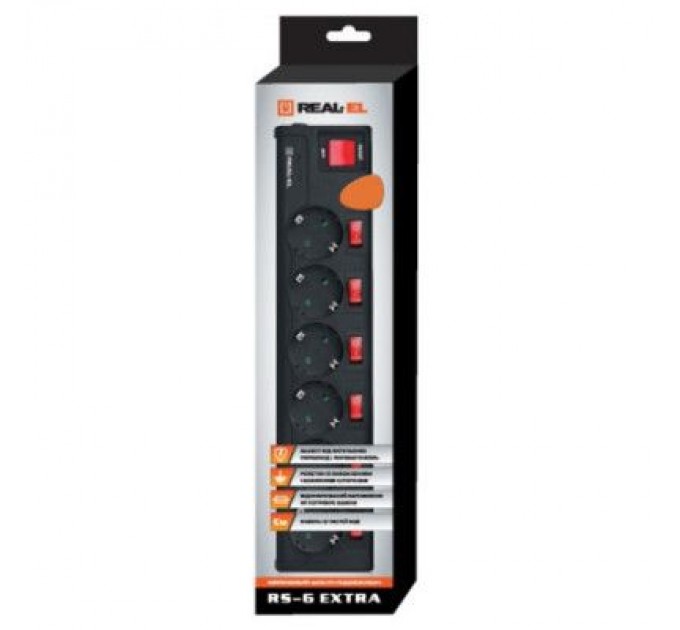 REAL-EL Мережевий фільтр живлення REAL-EL RS-6 EXTRA 5m, black (EL122300003)