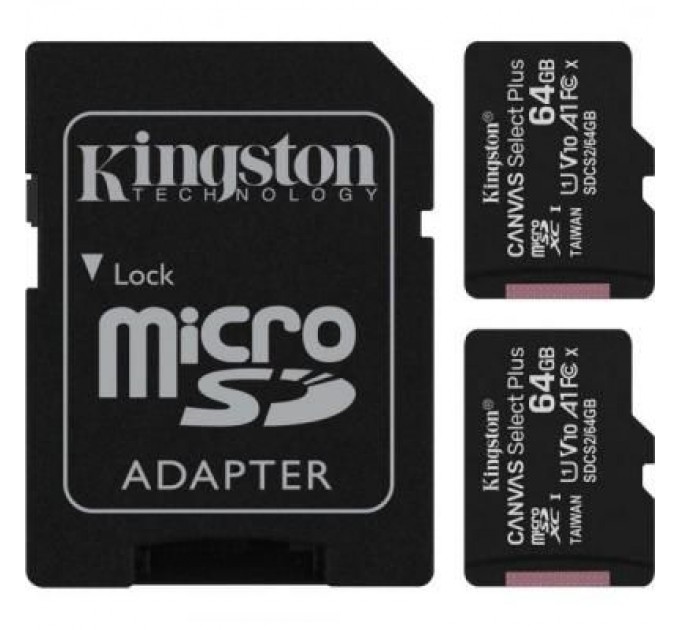Kingston Карта пам'яті Kingston 64GB Class 10 Canvas Select Plus 100R A1 (SDCS2/64GB-2P1A)