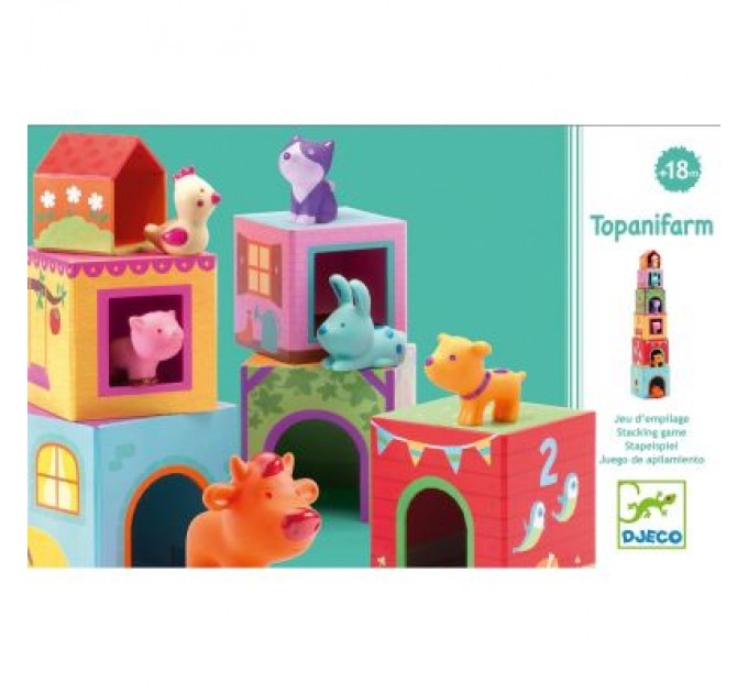 Djeco Набір для творчості Djeco Топанимо ферма 6 кубиков +6 животных (DJ09108)