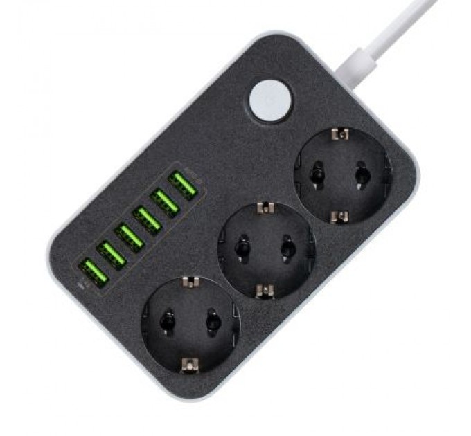 ColorWay Мережевий фільтр живлення ColorWay CW-CHЕ36B, 3 розетки/6USB Black 1.8M (CW-CHE36B)