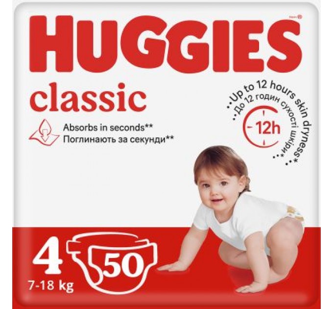 Huggies Підгузки Huggies Classic 4 (7-18 кг) Jumbo 50 шт (5029053543147)