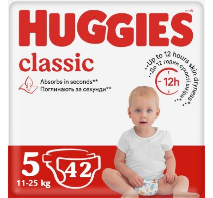 Huggies Підгузки Huggies Classic 5 (11-25 кг) Jumbo 42 шт (5029053543185)