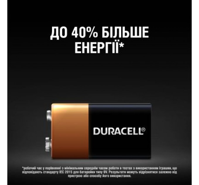 Duracell Батарейка Duracell 9V лужна 1шт. в упаковці (5000394066267 / 81483681)