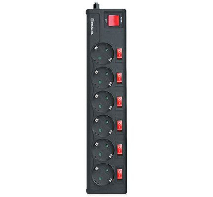 REAL-EL Мережевий фільтр живлення REAL-EL RS-6 EXTRA 3m, black (EL122300002)