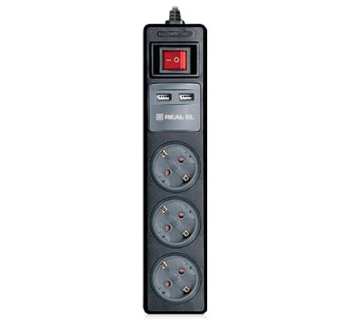 REAL-EL Мережевий подовжувач REAL-EL RS-3 USB CHARGE 1.8m, black (EL122500001)