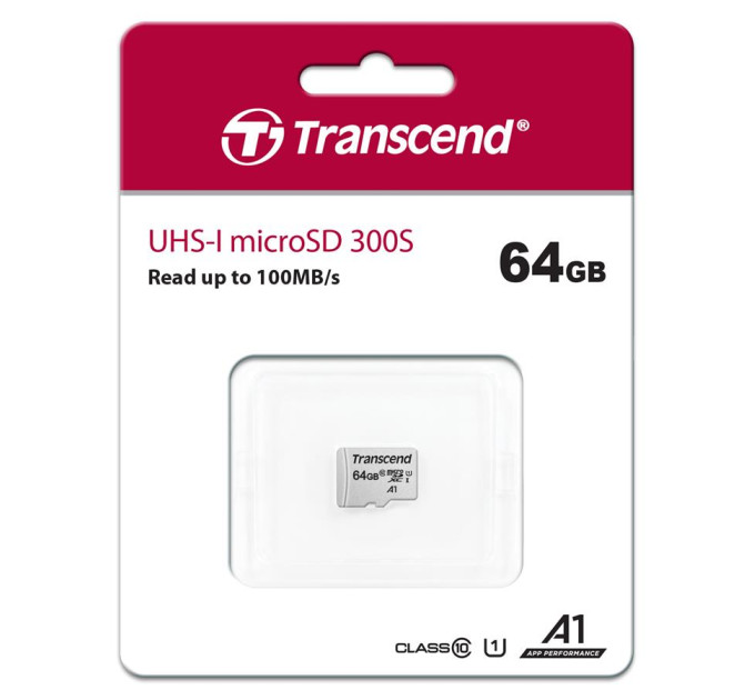 Transcend Карта пам'яті Transcend 64GB microSDXC class 10 UHS-I U1 (TS64GUSD300S)