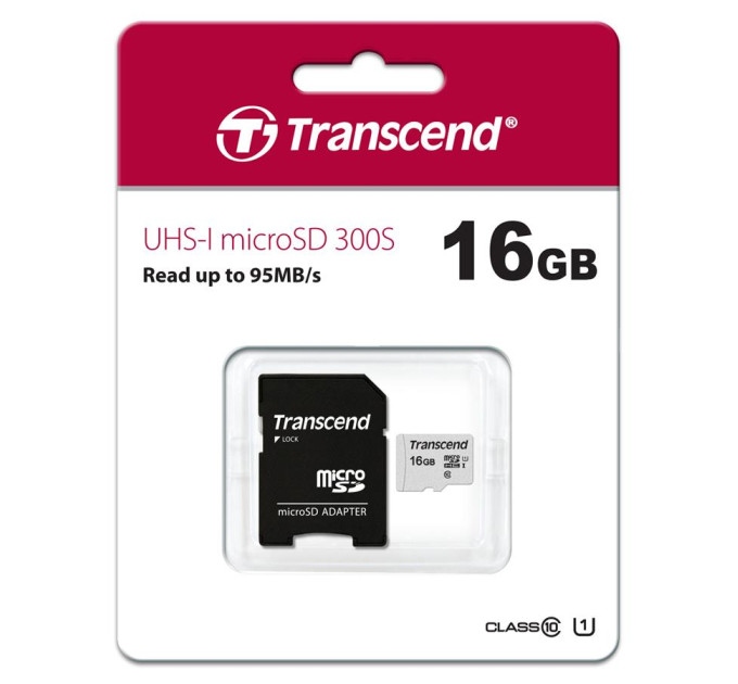 Transcend Карта пам'яті Transcend 16GB microSDHC class 10 UHS-I U1 (TS16GUSD300S-A)