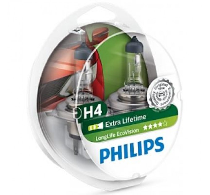 Philips Автолампа Philips H4 LongLife EcoVision, 2шт (12342LLECOS2)