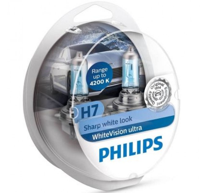 Philips Автолампа Philips H7 WhiteVision Ultra +60% 2шт (12972WVUSM)