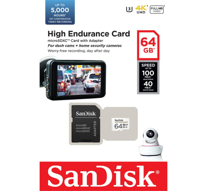 SanDisk Карта пам'яті SanDisk 64GB microSDXC class 10 UHS-I U3 V30 High Endurance (SDSQQNR-064G-GN6IA)