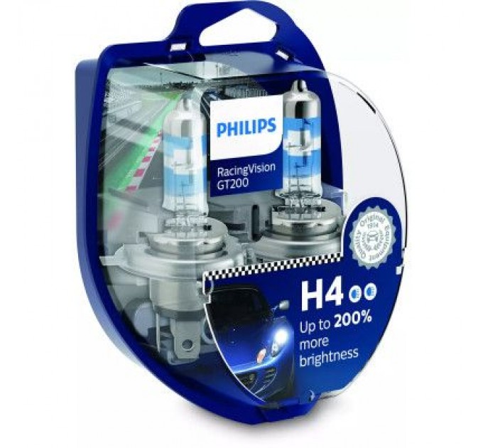 Philips Автолампа Philips H4 RACING VISION +200%, 2 шт блістер (12342RGTS2)