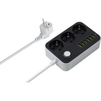 Мережевий фільтр живлення ColorWay CW-CHЕ36B, 3 розетки/6USB Black 1.8M (CW-CHE36B)
