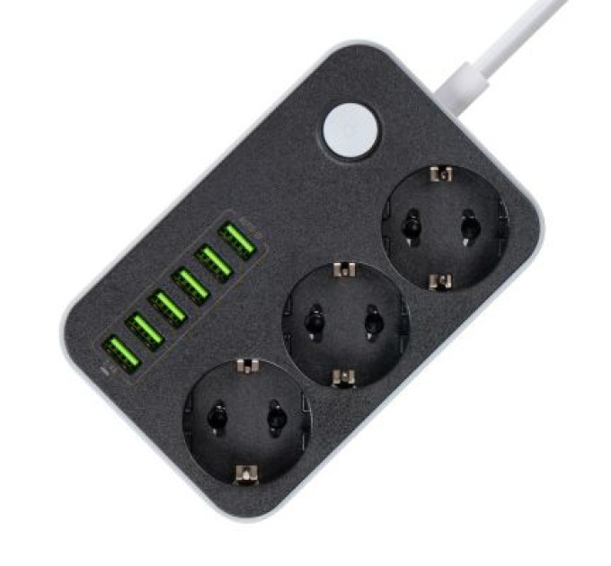 ColorWay Мережевий фільтр живлення ColorWay CW-CHЕ36B, 3 розетки/6USB Black 1.8M (CW-CHE36B)
