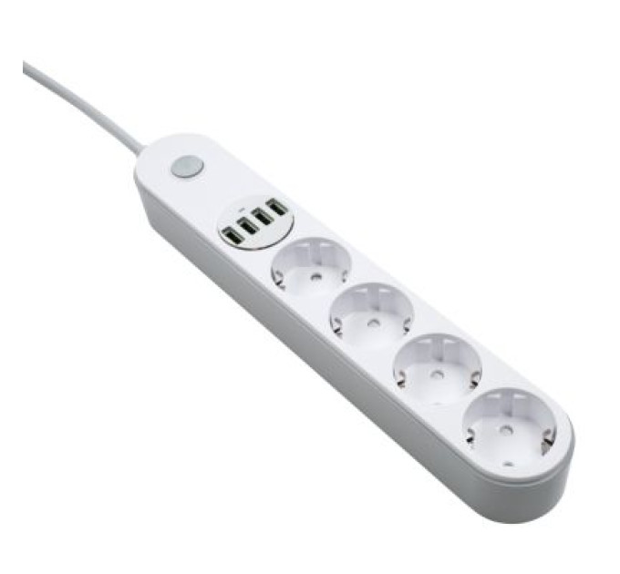 ColorWay Мережевий фільтр живлення ColorWay CW-CHE44W, 4 розетки/4USB White 2M (CW-CHE44W)