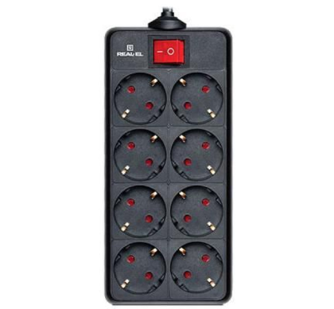 REAL-EL Мережевий фільтр живлення REAL-EL REAL-EL RS-8 PROTECT, 1.8m, black (EL122300021)