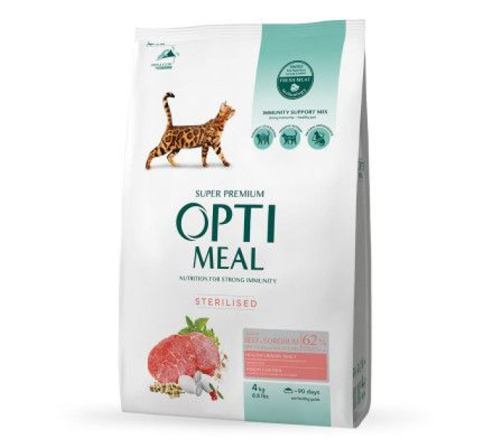 Optimeal Сухий корм для кішок Optimeal для стерилізованих/кастрованих з яловичиною і сорго 4 кг (4820215364348)