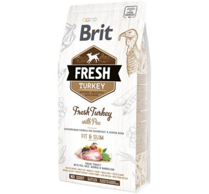 Brit Fresh Сухий корм для собак Brit Fresh Turkey/Pea Light Fit and Slim Adult 2.5 кг (8595602530809)