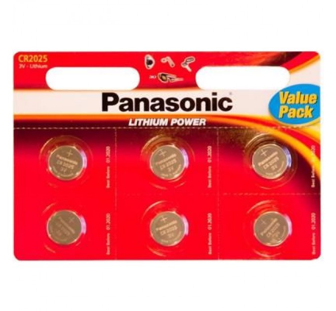 Panasonic Батарейка Panasonic CR 2025 * 6 LITHIUM (CR-2025EL/6B)