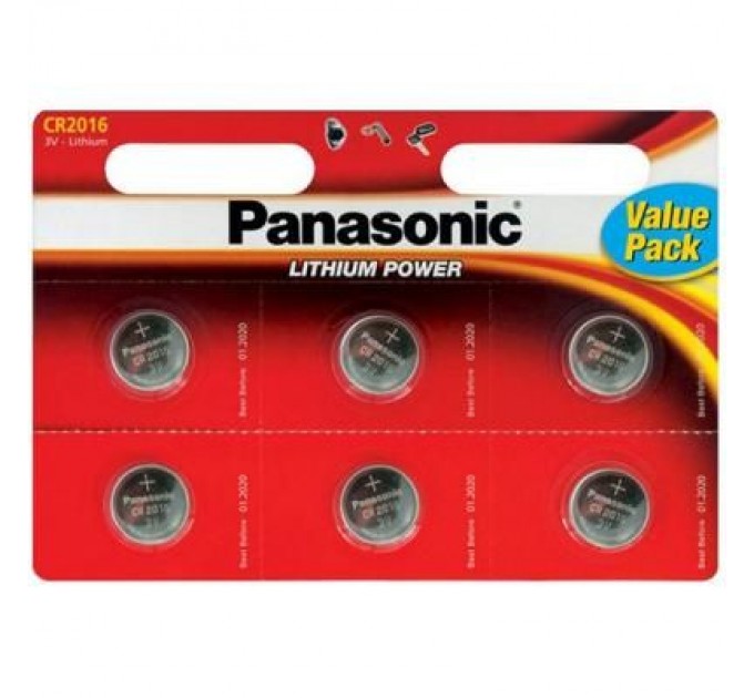 Panasonic Батарейка Panasonic CR 2016 * 6 LITHIUM (CR-2016EL/6B)