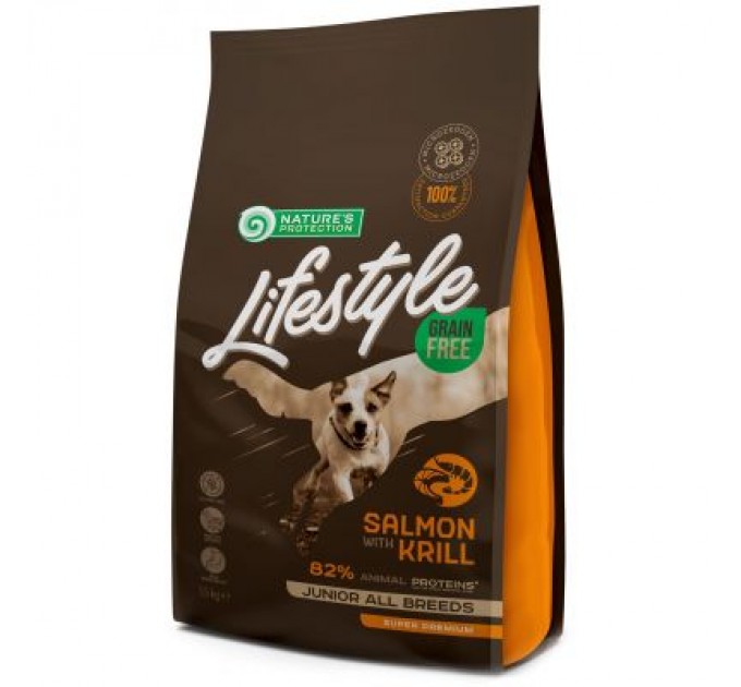 Сухий корм для собак Nature's Protection Lifestyle Grain Free Salmon, Krill Junior All Breeds 1.5 кг (NPLS45686)