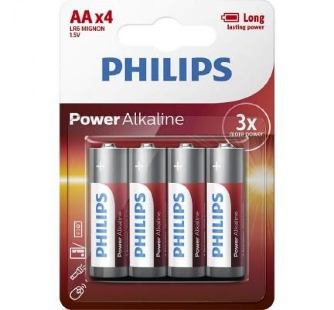 Philips Батарейка Philips AA LR6 Power Alkaline * 4 (LR6P4B/10)