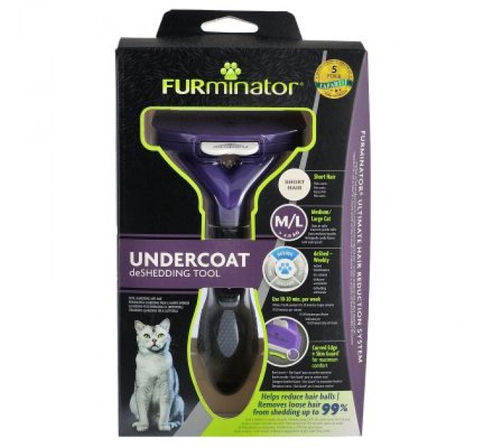 FURminator Фурмінатор для тварин FURminator для котів з короткою шерстю розмір M-L (4048422141259)