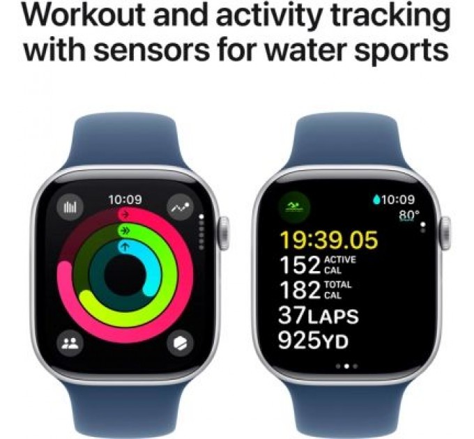 Apple Смарт-годинник Apple Watch Series 10 GPS 46mm Silver Aluminium Case with Denim Sport Band - M/L (MWWM3QH/A)
