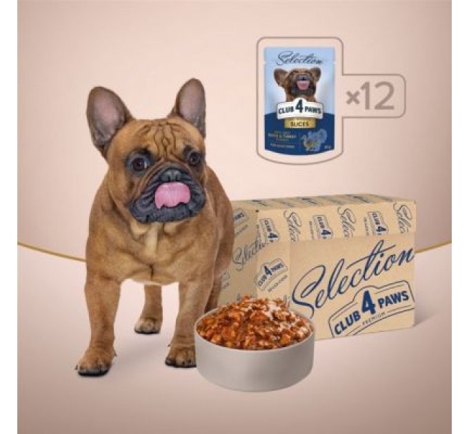 Club 4 Paws Вологий корм для собак Club 4 Paws Selection Плюс Шматочки з качкою та індичкою в соусі 85 г (4820215368049)