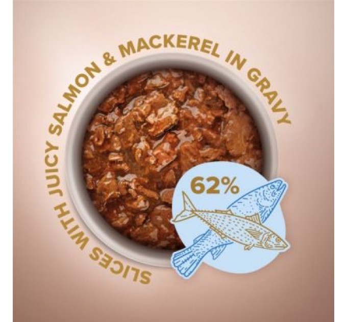 Club 4 Paws Вологий корм для собак Club 4 Paws Selection Плюс Шматочки з лососем та макрелью в соусі 85 г (4820215368056)