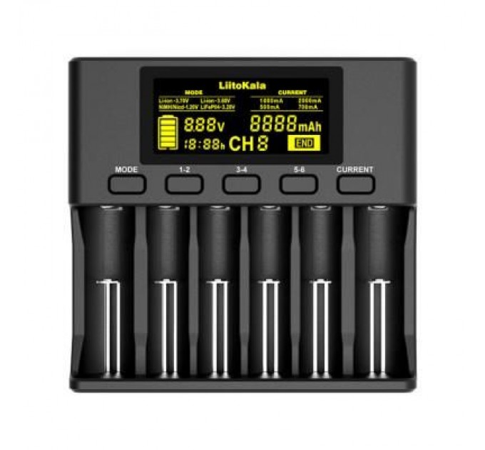 Liitokala Зарядний пристрій для акумуляторів Liitokala 6 Slots, LCD дисплей, Li-ion/Ni-MH/Ni-Cd/AA/ААA/AAAA/С (Lii-S6)