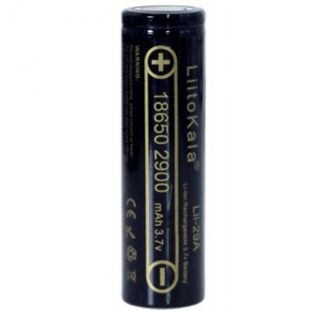 Акумулятор 18650 2900mAh Li-Ion, (2850-2950mah), 3.7V (2.75-4.2V), Blac Liitokala (Lii-29A)