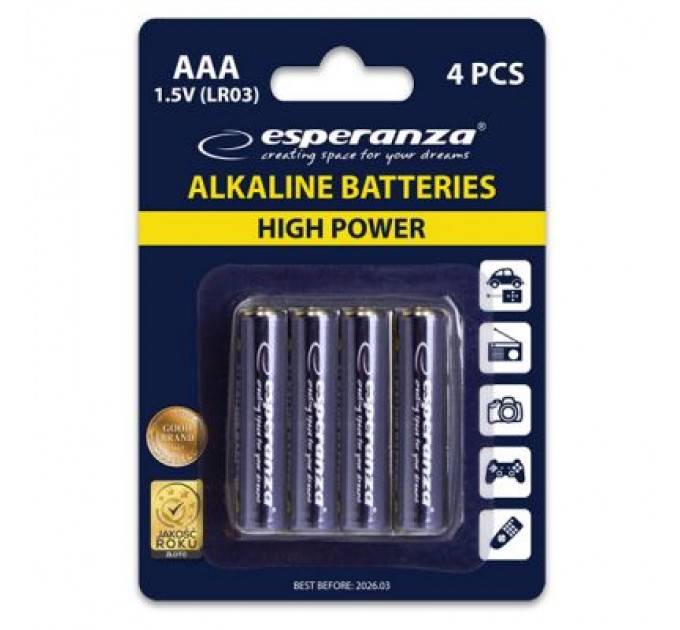 Esperanza Батарейка Esperanza AAA LR03 Alkaline * 4 (EZB102)