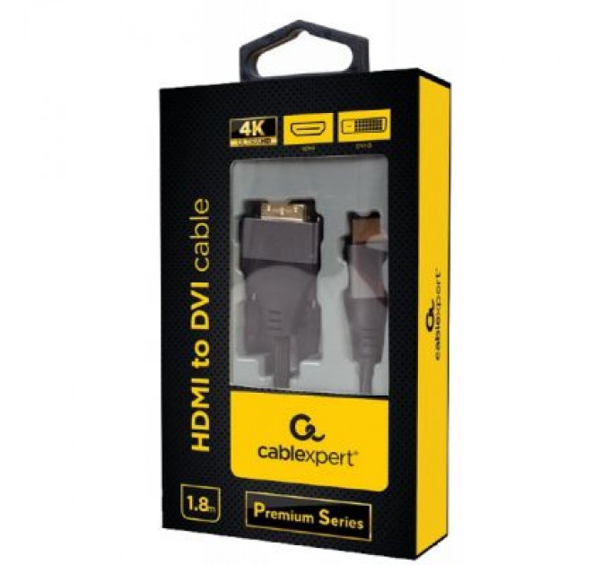 Кабель мультимедійний HDMI to DVI 1.8m 18+1pin, 4K 30Hz Cablexpert (CC-HDMI-DVI-4K-6)