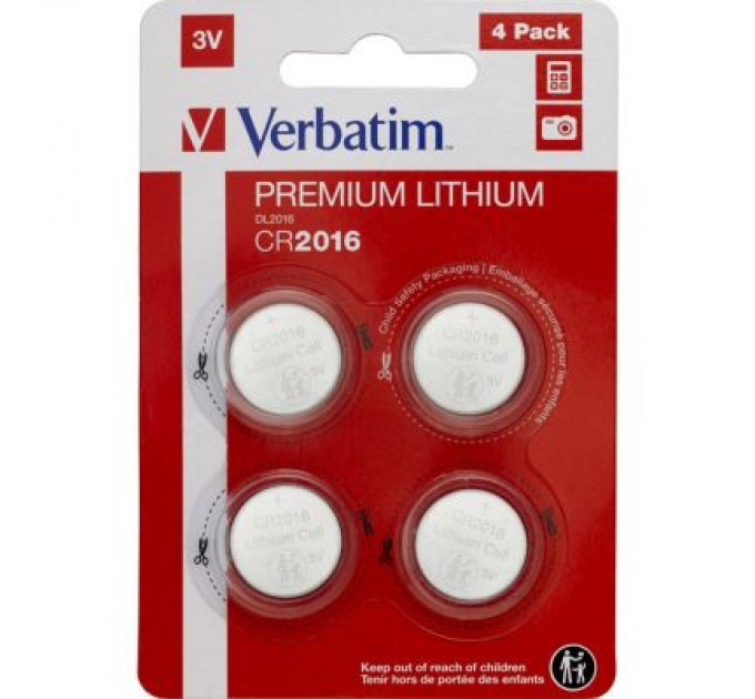 Verbatim Батарейка Verbatim CR 2016 Lithium 3V * 4 (49531)