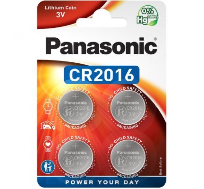 Panasonic Батарейка Panasonic CR 2016 Lithium * 4 (CR-2016EL/4B)