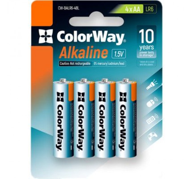 ColorWay Батарейка ColorWay AA LR6 Alkaline Power (лужні) *4 blister (CW-BALR06-4BL)